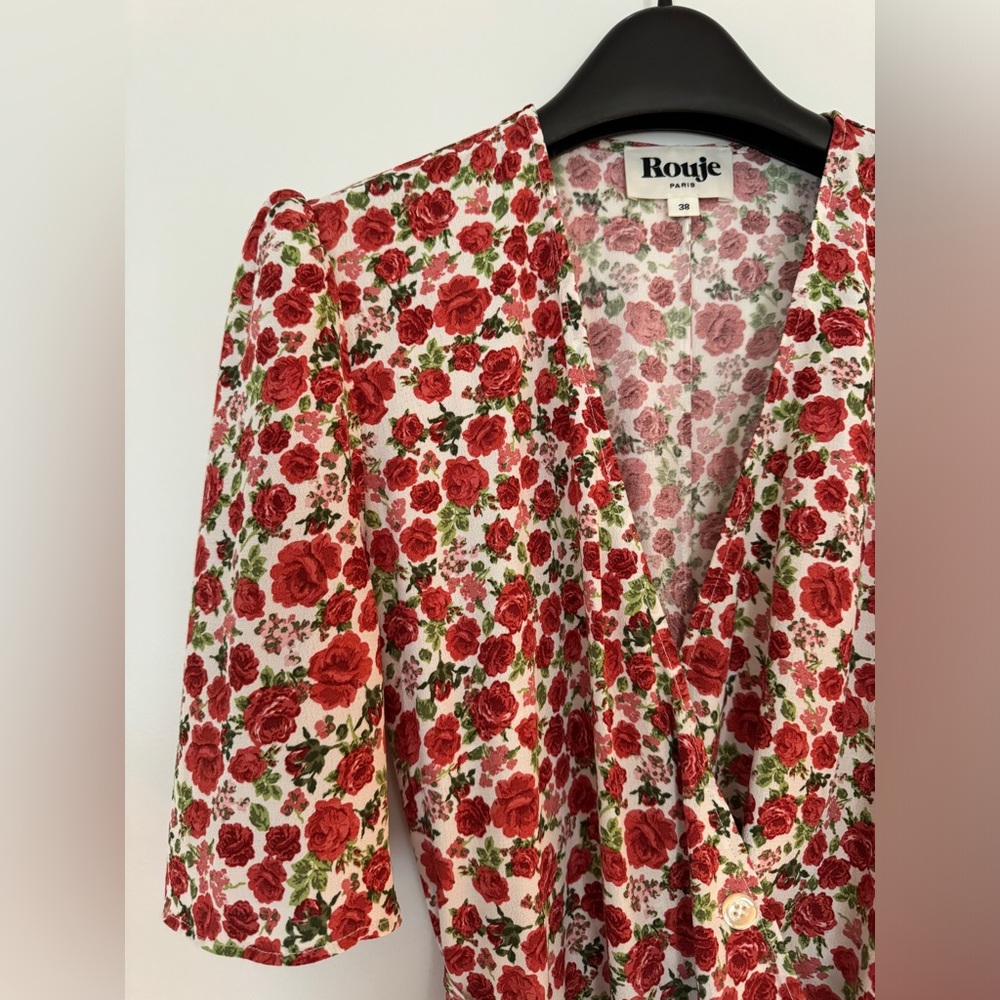 Rouje Gabin Floral Midi Dress size 38 in Red, Pink, Green